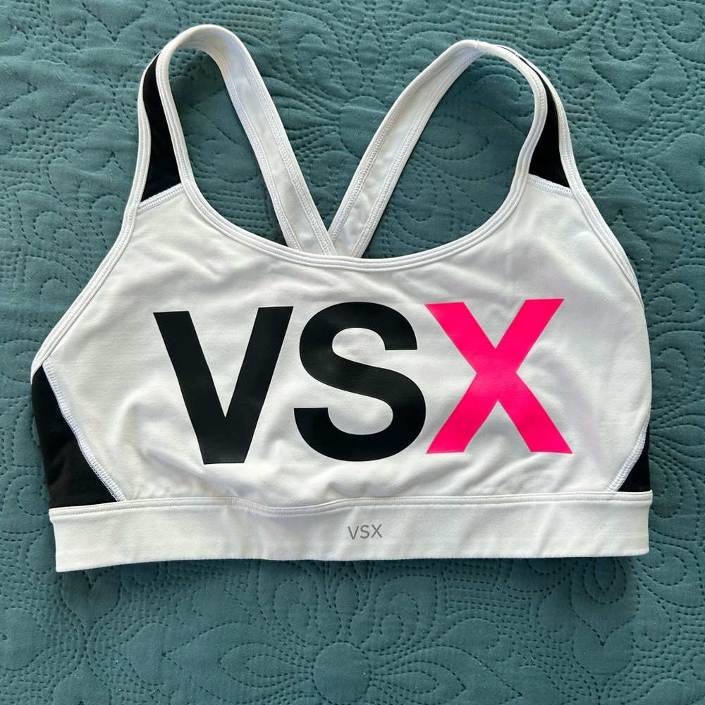 Victoria's Secret VSX White and Pink Sports Bra